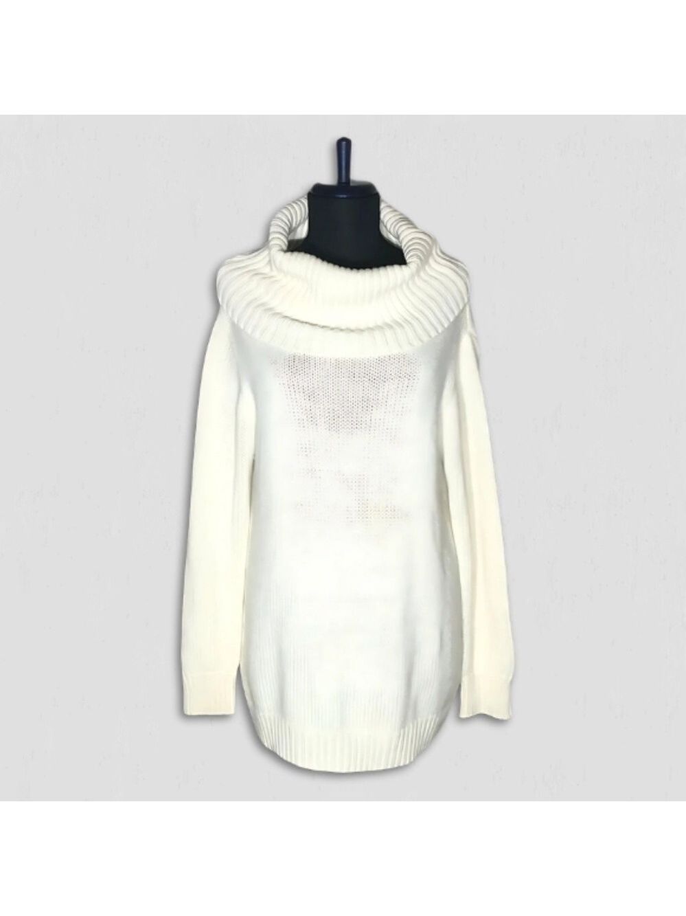 Poof! Cream Cowl Neck Open Back Bow Sweater Dress Size S - Picture 2 of 14